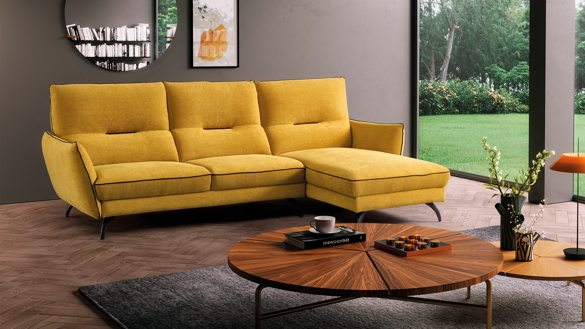 chaise-longue debbie fixo em tecido ou pele