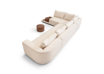 Meridiano Labelle fixo com tampo e decoracao em madeira em tecido e pele