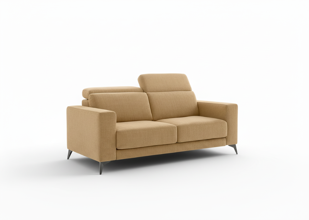 sofá fixo em tecido e pele 