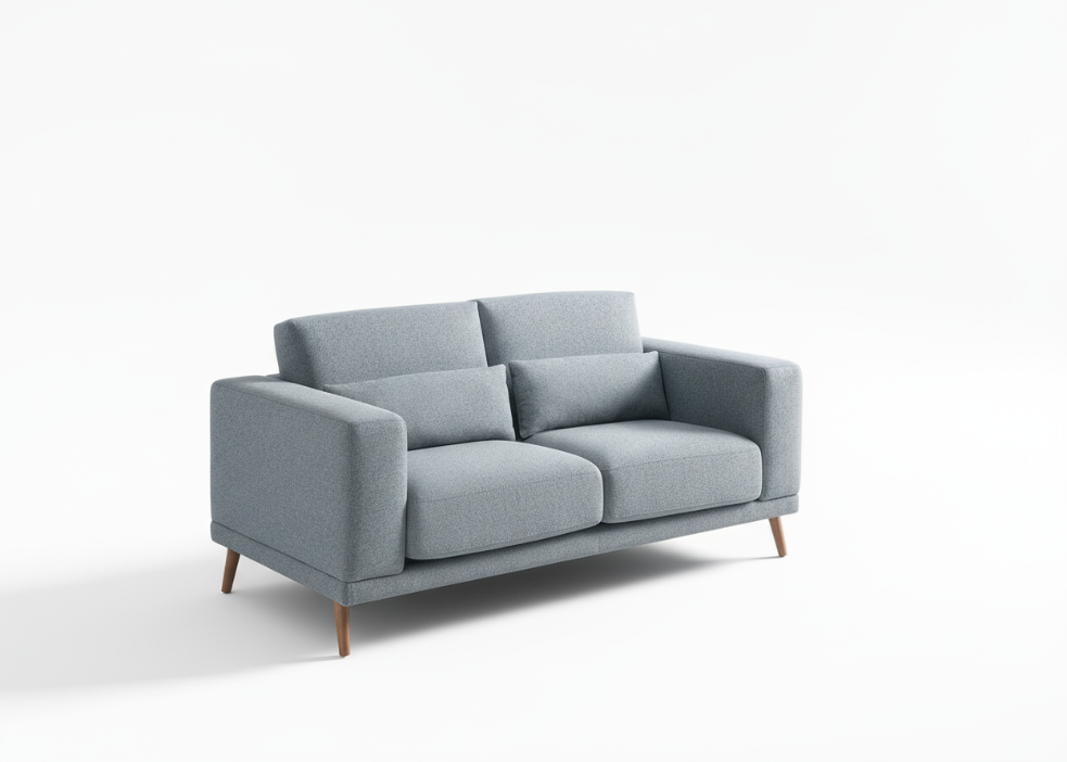 sofá fixo em tecido ou pele